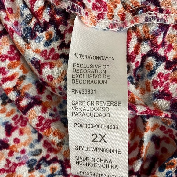 Democracy Floral Print Kimono Top with Striped Bell Sleeves Multi Color Size 2X - Picture 7 of 7